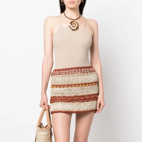 Alberta Ferretti raffia crochet mini skirt NWT
